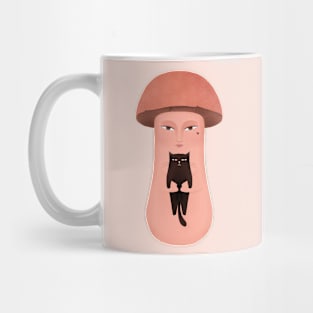 Cute happy mushroom with happy black cat Mug